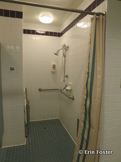 Shower in the ladies restroom near the pool at All Star Music.