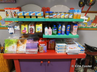 Supplies for sale at the Animal Kingdom Baby Care Center. 