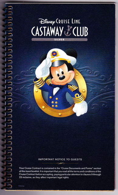 Your official Disney Cruise Line documents will come in a spiral-bound booklet. 