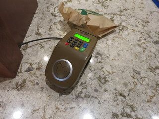 Typical MagicBand Touch-to-Pay pad. This one is at the new Magic Kingdom Starbucks