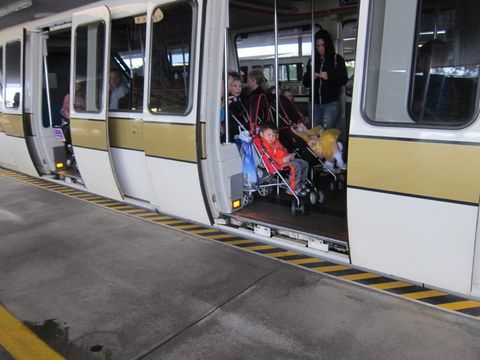 You can roll your stroller onto the monorail without folding it