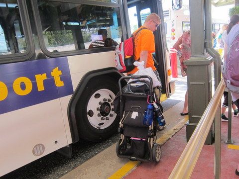 You must fold your stroller to bring it onto a Disney bus