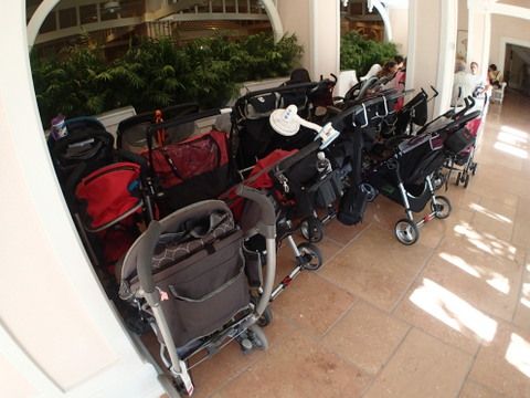 Even restaurants have stroller parking areas. This one is outside the Cape May Cafe at the Beach Club resort