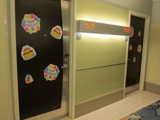 Some guests decorate the door to their room when they're celebrating. 