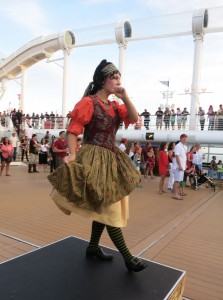 Pirate dance facilitator on deck. 
