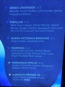 The specialty drink menu at Evolution