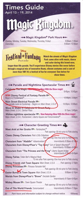 Sample Magic Kingdom Times Guide, front