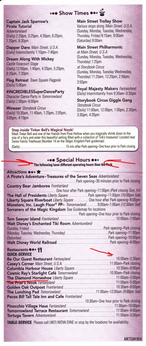Sample Magic Kingdom Times Guide, back