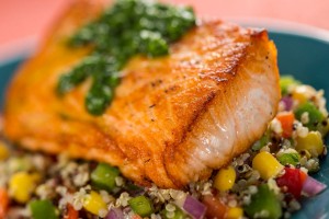 Roasted Verlasso Salmon with Quinoa Salad and Arugula Chimichurri from the new Patagonia Marketplace ©Disney