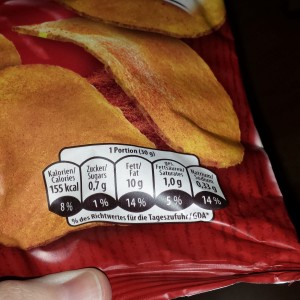 Calorie Counts for the paprika chips, a snack from Germany