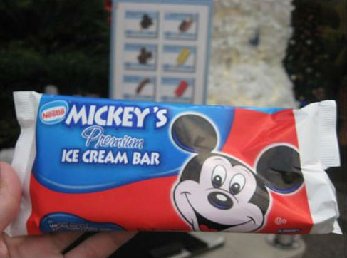 Mickey Premium Ice Cream Bars and other ice cream treats can be found at ice carts in all of the parks.