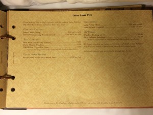 Room service menu for pets