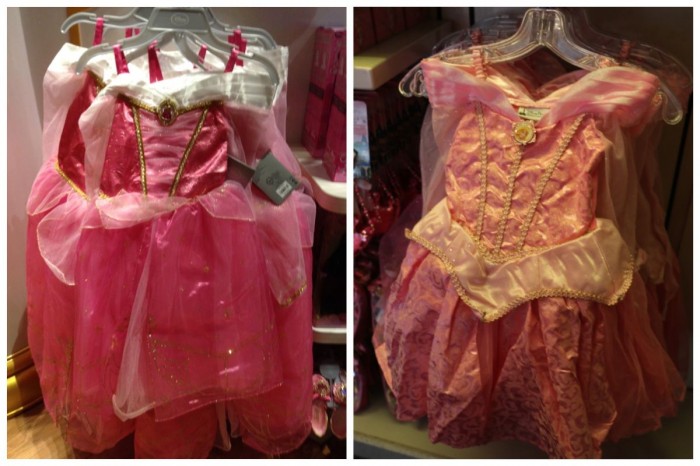 Sleeping Beauty Gowns, fall 2014. Disney Store (left), Disney Parks (right)