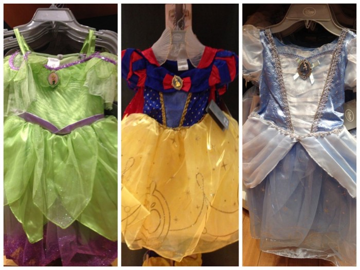 Disney Store princess dresses, fall 2014. Tinker Bell, Snow White, Cinderella. 