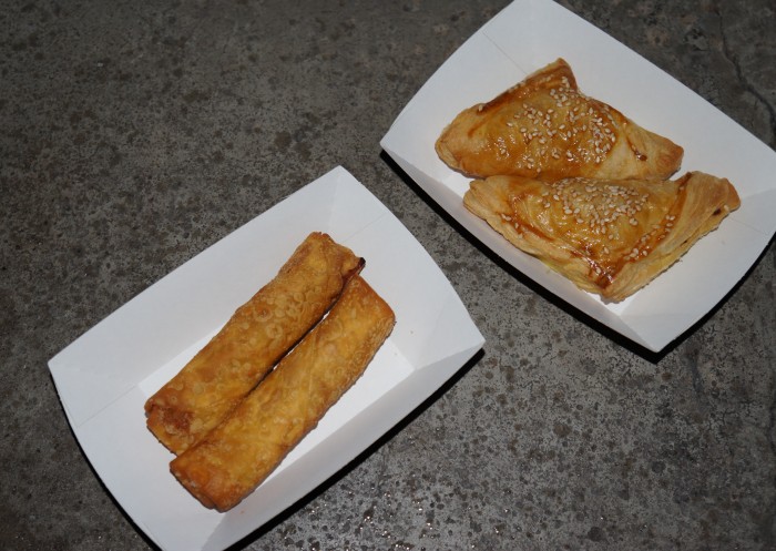 pork egg rolls and chicken curry pockets