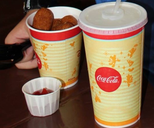 corn dog nuggets and water