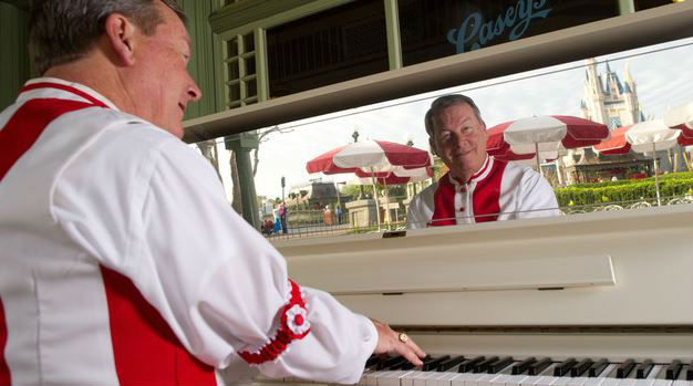 Enjoy live music played by the Casey's Corner Pianist. Photo courtesy of Disney