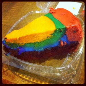 Pop Century's famous tie-dye cheesecake tastes particularly good as a late night meal ending.