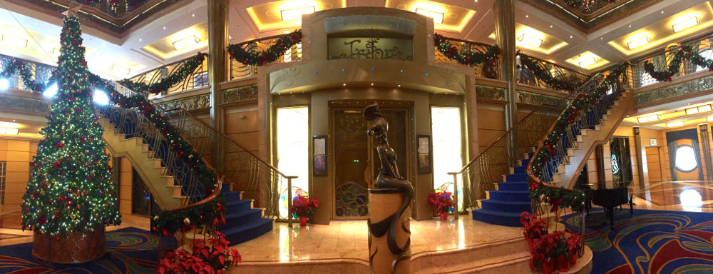 The atrium of the DCL Wonder decked out for Christmas in November. Photo - Laurel Stewart