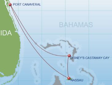 Route of 4-Night Bahamian Cruise on the Disney Dream