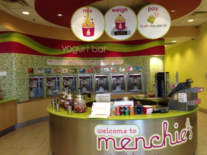 At Menchie's, pick your frozen yogurt, your toppings, and the amount of each and pay by the ounce. (Photo by Julia Mascardo)