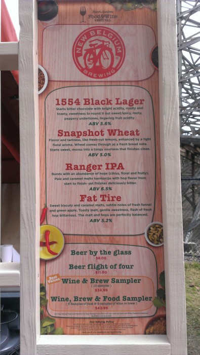 A menu of just a few of the drinks available at Busch Gardens Food and Wine Festival