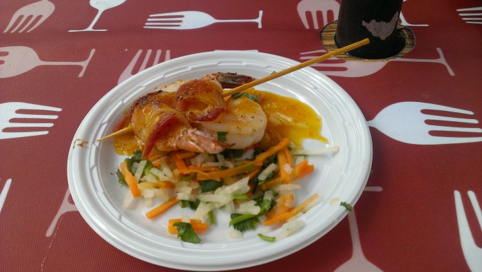 Bacon wrapped prawns with a jicama cilantro slaw served up at the Busch Gardens Food and Wine Festival