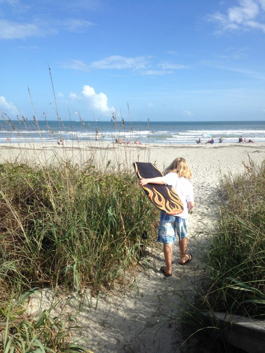 Heading out for some light boogie-boarding at Osceola Lane in Cocoa Beach.