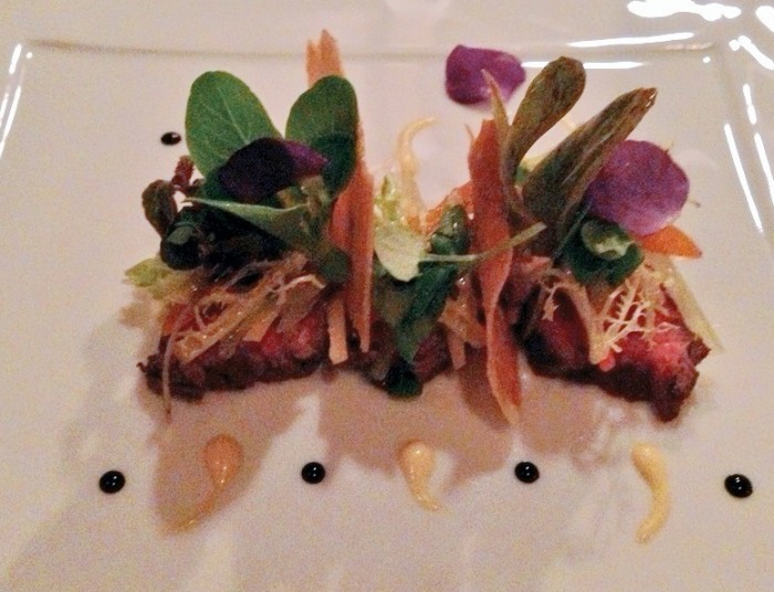The Colorado bison with black radish slaw and kumquat was a fine example of the quality and presentation of food at Victoria and Albert's. (Photo by Julia Mascardo)