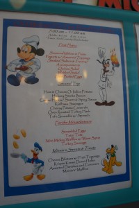 Chef Mickey's breakfast menu. (Photo by Julia Mascardo)