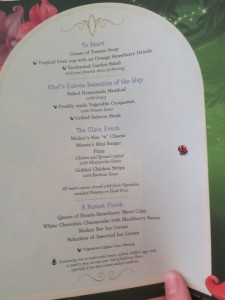 Kids' menu on the Disney Fantasy