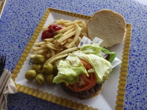 Burger and fries from the counter service restaurants by the pool 