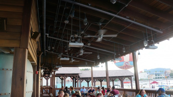 The back porch is suitable for nearly all weather with ceiling fans and heaters