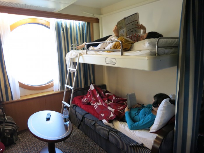 Sofa bed and pull-down berth on the Magic.