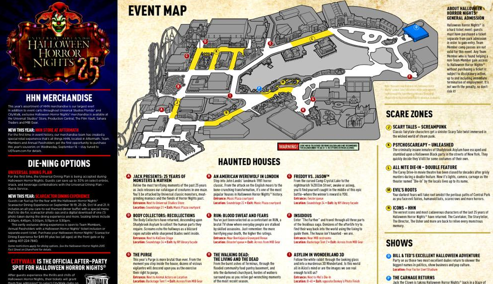 Halloween Horror Nights 2008 Universal Orlando CityWalk Fold Out Map & Guide 