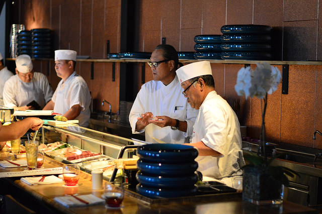 Chef Morimoto serving up sushi during opening week (photo by Brandon Glover)