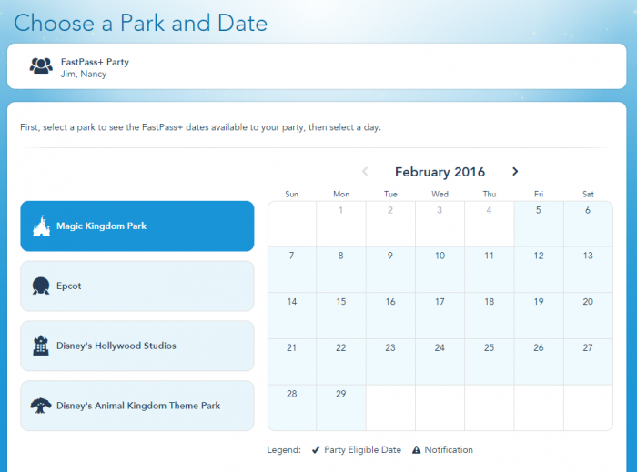Start by choosing the Park and Date
