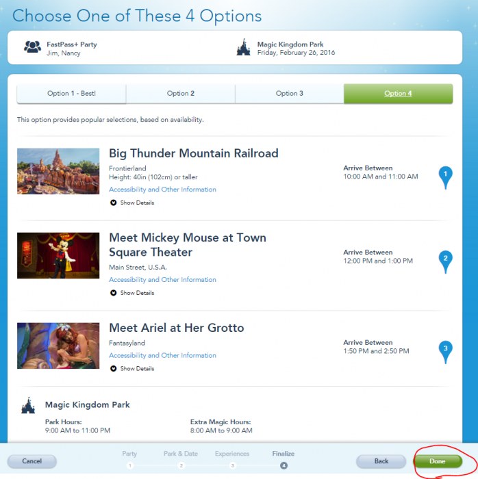 Pick your preferred FastPass+ itinerary