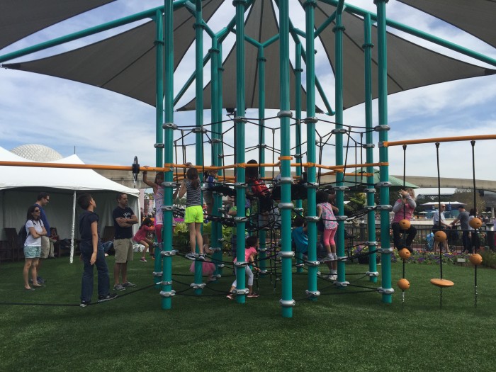 The ages 5-12 part of the playground is a rope climbing structure.