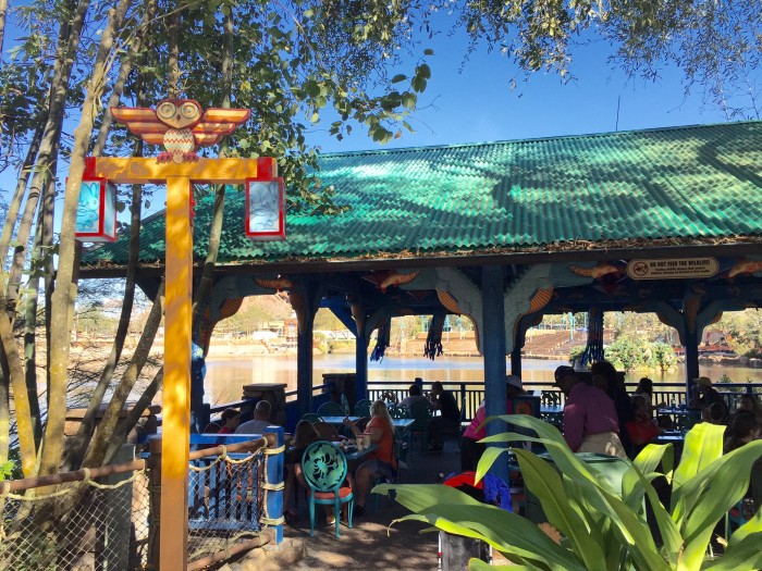 Flame Tree BBQ seating area facing the backside of Rivers of Light area
