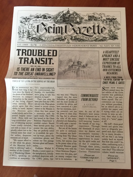 A "Grim Gazette" newspaper. 