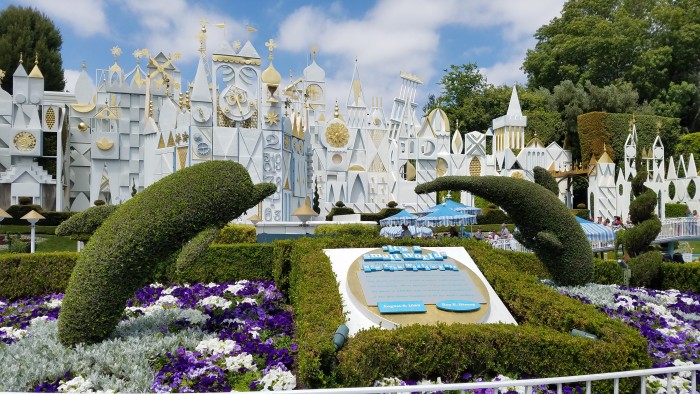 The classic façade of it's a small world at Disneyland