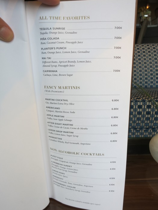 One page from the bar menu. 