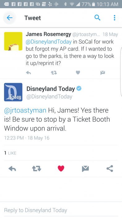 Disneyland Twitter exchange
