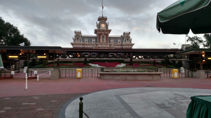 Arriving at a nearly empty Magic Kingdom entrance for an early breakfast