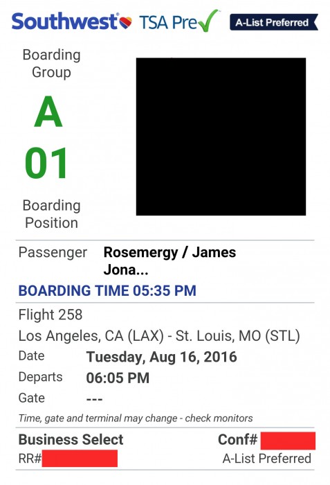 The letter and number on your boarding pass determines when you board. A1, baby!