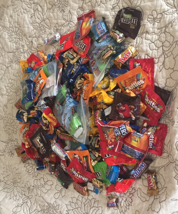 Here's an idea of what six pounds of candy looks like.