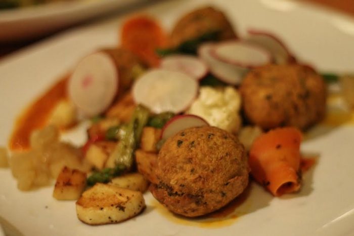 Chickpea fritters with seasonal vegetables