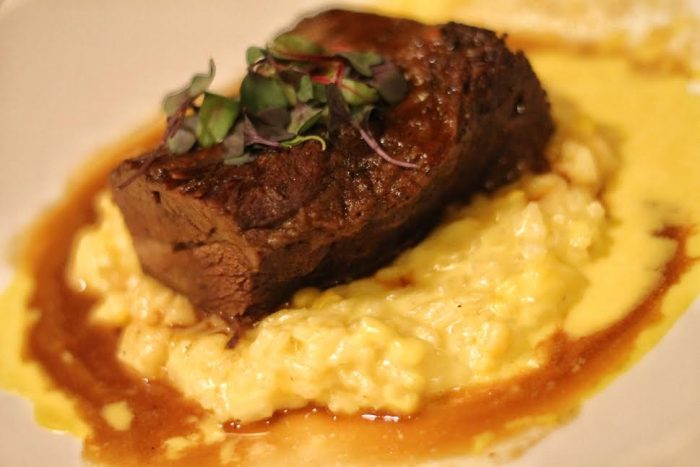 Cabernet-braised short rib with corn risotto