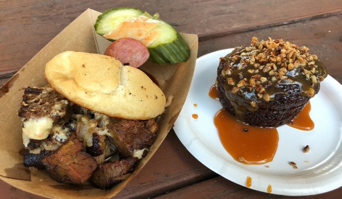 Smokehouse's burnt ends slider and warm chocolate cake with salted caramel bourbon sauce